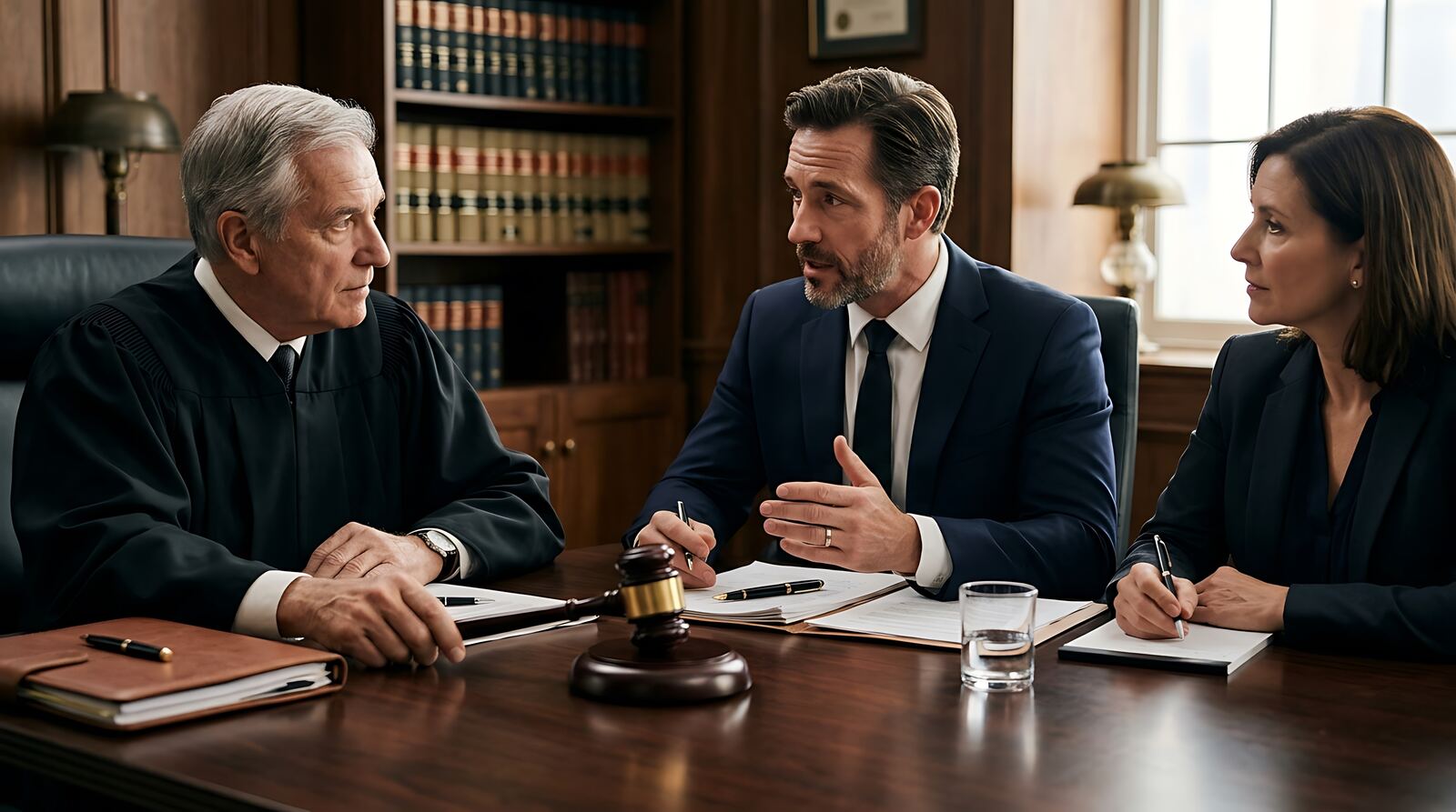 Counsel conferring before a judge